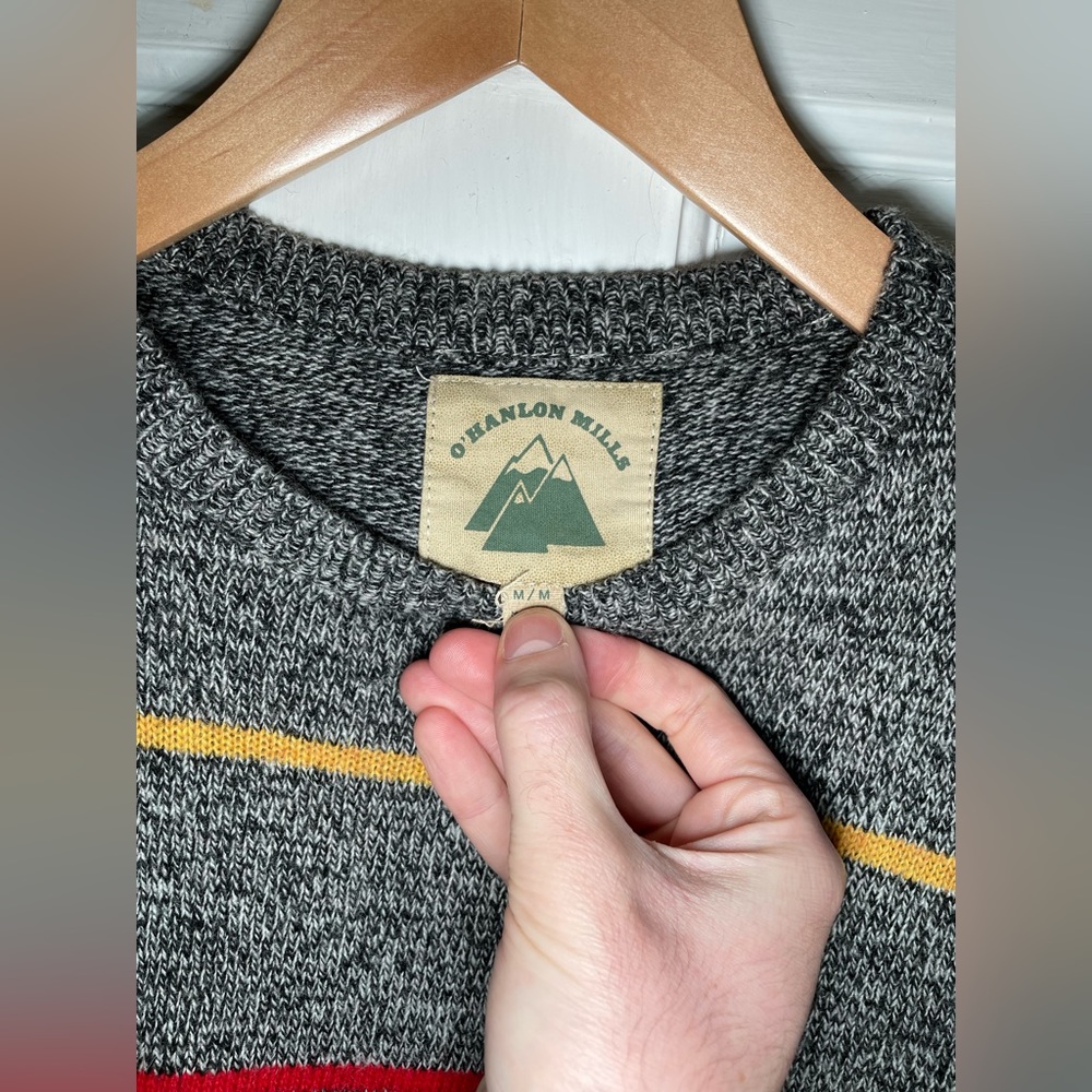Men’s Multi Striped Marbled Gray Wool Crewneck Sweater
